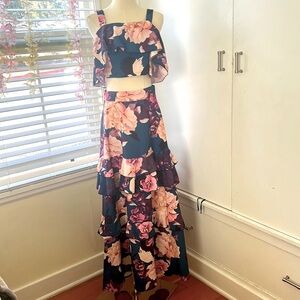 Navy and Pink Tiered Skirt